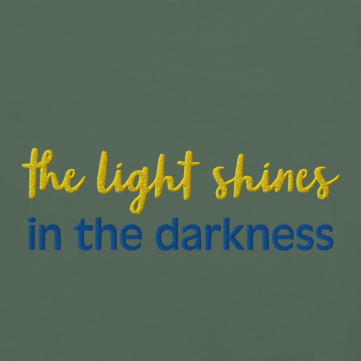Christian Embroidered Shirt--the light shines in the darkness-John 1:5 Bible verse
