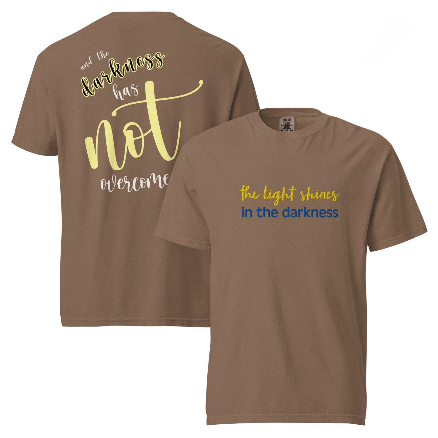 Christian Embroidered Shirt--the light shines in the darkness-John 1:5 Bible verse