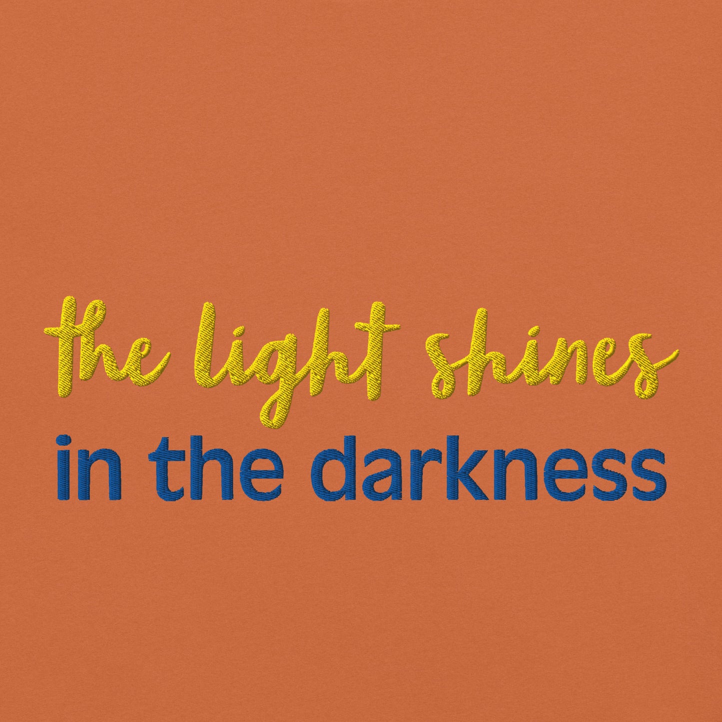 Christian Embroidered Shirt--the light shines in the darkness-John 1:5 Bible verse