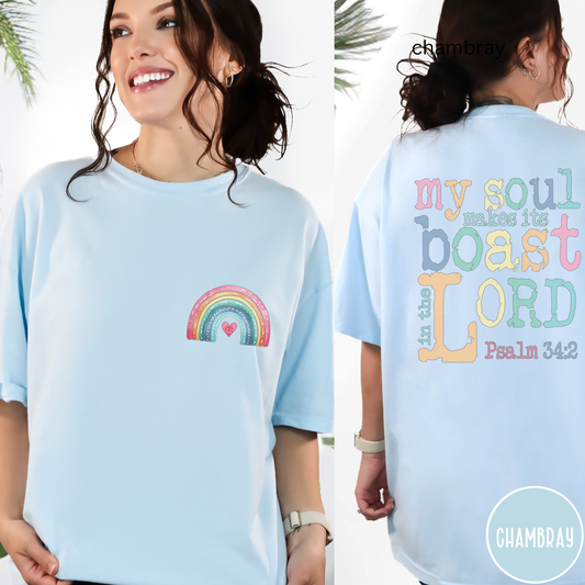 Christian Pride month Comfort Color t-shirt in chambray color