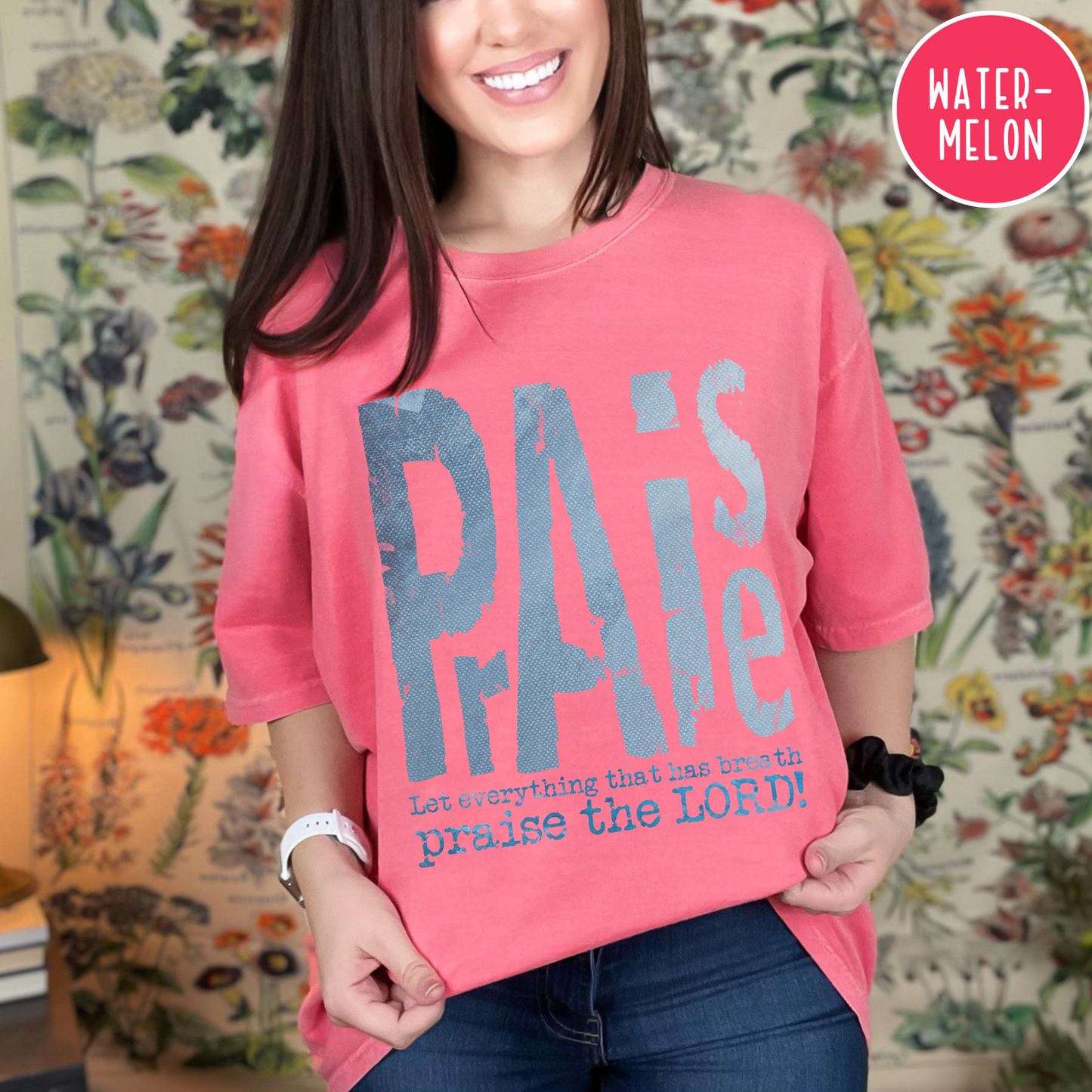 Christian Comfort Color Distressed Praise Shirt for Christian Women and girls