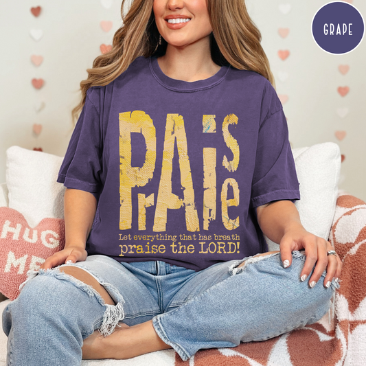 Christian Comfort Color Distressed Praise Shirt for Christian Women and girls
