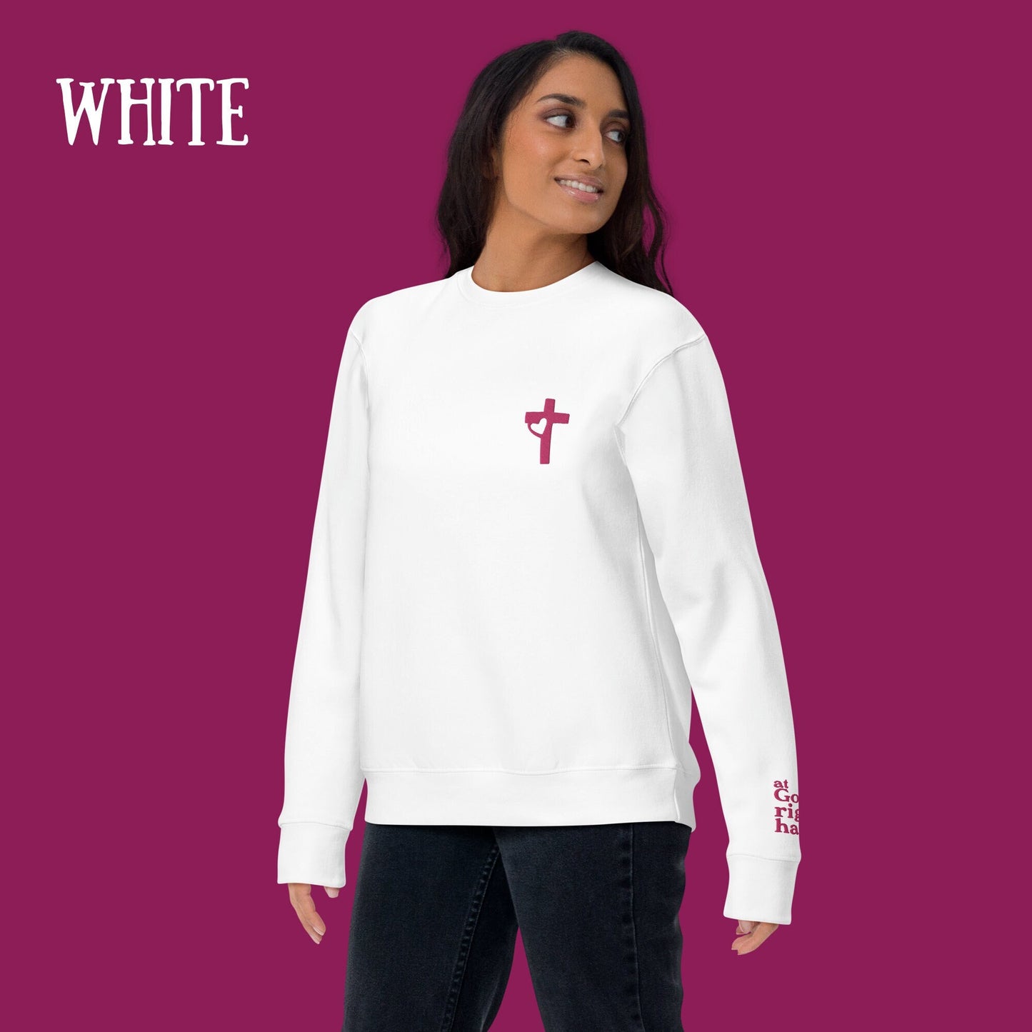 Embroidered Sweatshirt | Gift for Her | Christian Faith Shirt | Embroidered Sleeve | Gift for Mom | Jesus Sweatshirt | God's Right Hand