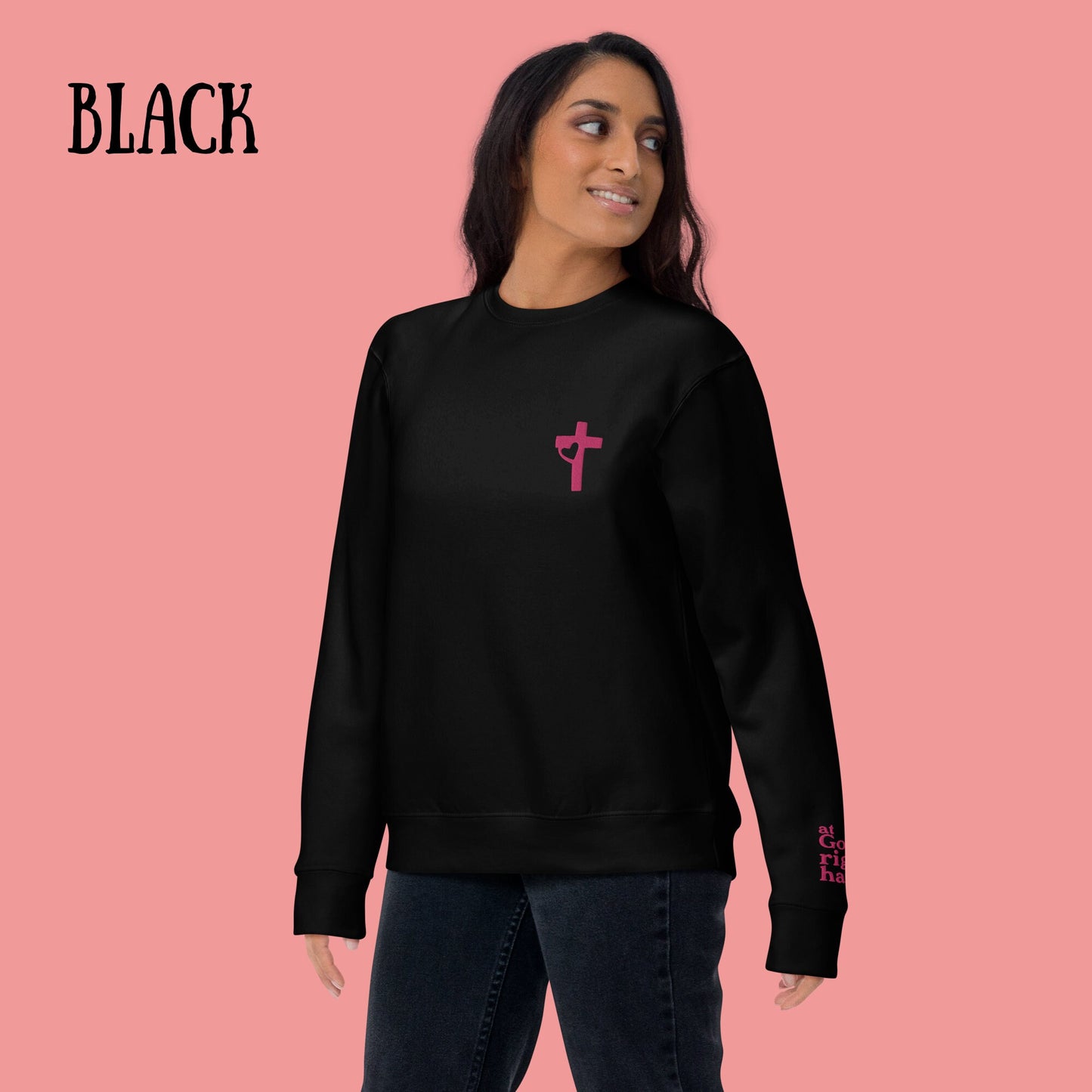 Embroidered Sweatshirt | Gift for Her | Christian Faith Shirt | Embroidered Sleeve | Gift for Mom | Jesus Sweatshirt | God's Right Hand