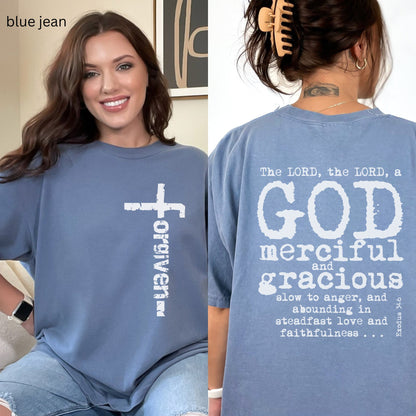 Christian grunge Bible Verse Comfort Color t-shirt in blue jean color