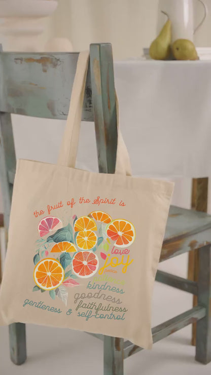 Christian Bible Verse Tote Bag -- Fruit of the Spirit