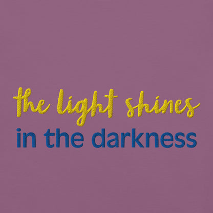Christian Embroidered Shirt--the light shines in the darkness-John 1:5 Bible verse