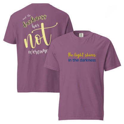 Christian Embroidered Shirt--the light shines in the darkness-John 1:5 Bible verse