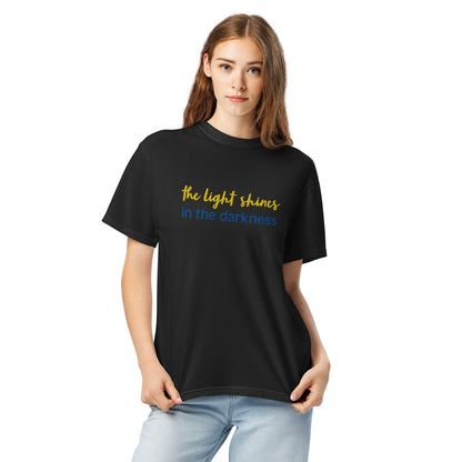 Christian Embroidered Shirt--the light shines in the darkness-John 1:5 Bible verse