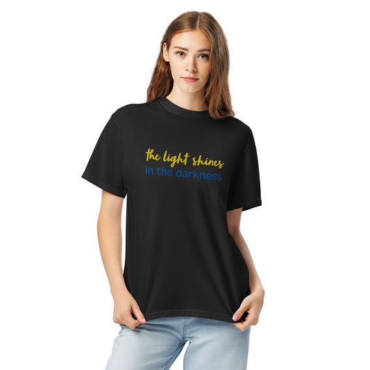 Christian Embroidered Shirt--the light shines in the darkness-John 1:5 Bible verse