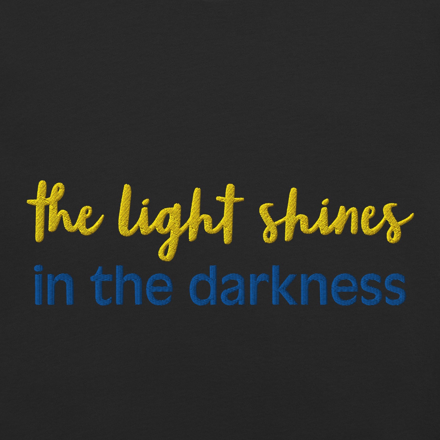 Christian Embroidered Shirt--the light shines in the darkness-John 1:5 Bible verse