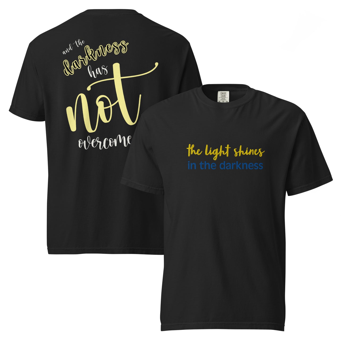 Christian Embroidered Shirt--the light shines in the darkness-John 1:5 Bible verse