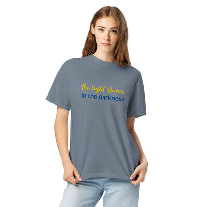 Christian Embroidered Shirt--the light shines in the darkness-John 1:5 Bible verse