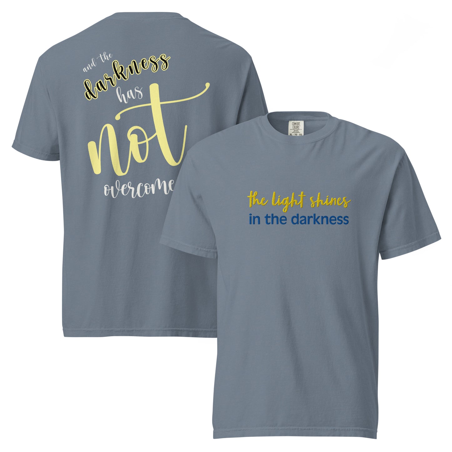 Christian Embroidered Shirt--the light shines in the darkness-John 1:5 Bible verse