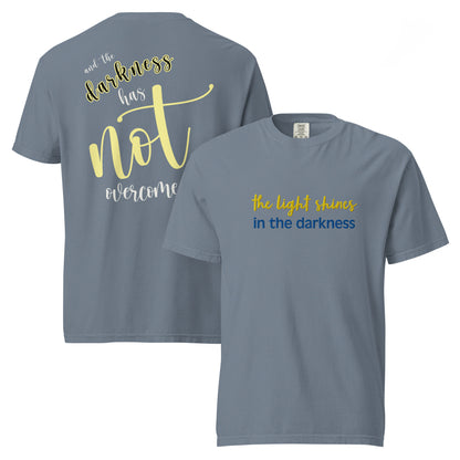 Christian Embroidered Shirt--the light shines in the darkness-John 1:5 Bible verse