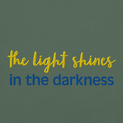 Christian Embroidered Shirt--the light shines in the darkness-John 1:5 Bible verse