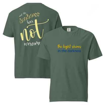 Christian Embroidered Shirt--the light shines in the darkness-John 1:5 Bible verse