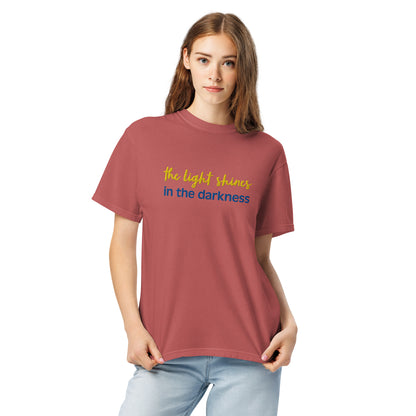 Christian Embroidered Shirt--the light shines in the darkness-John 1:5 Bible verse