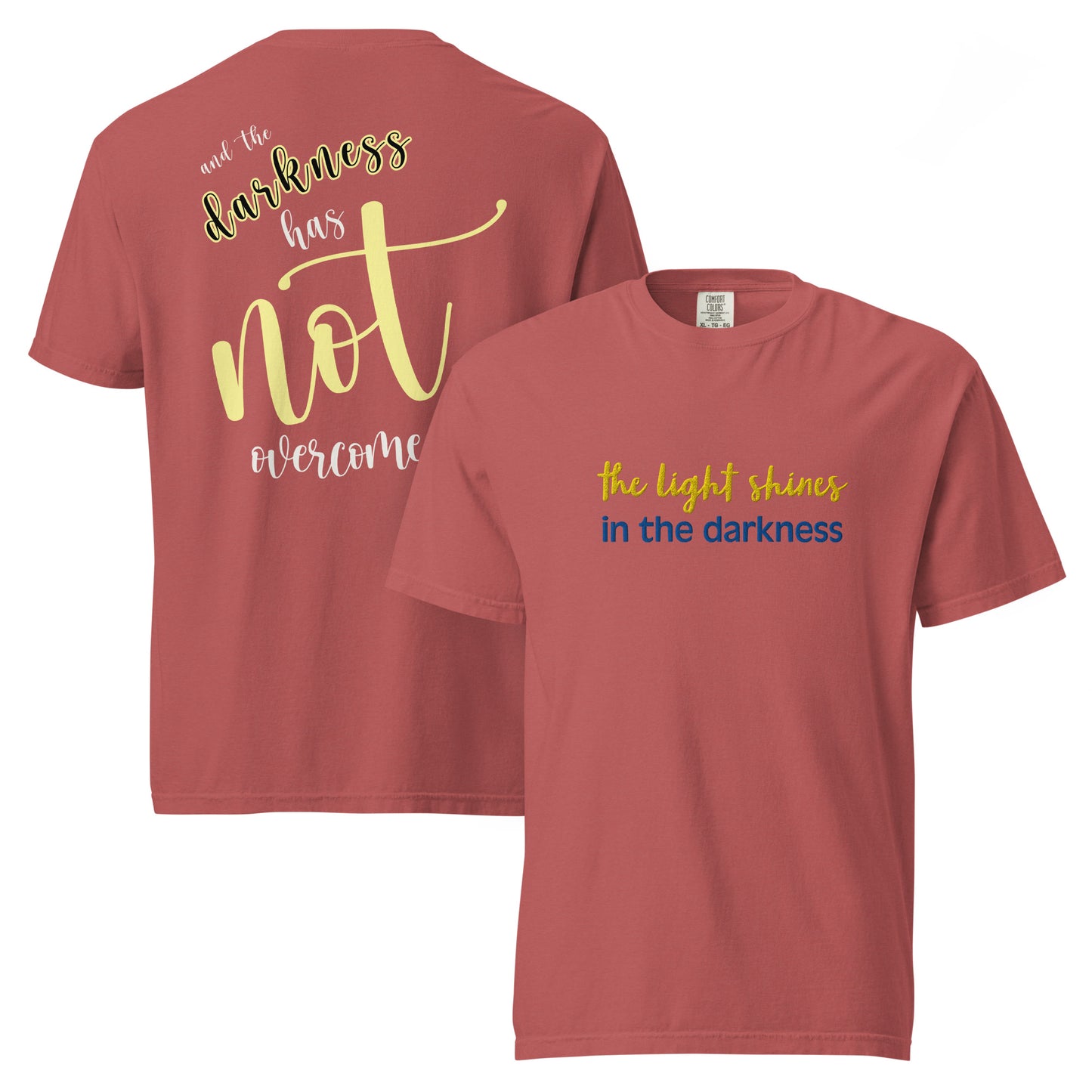 Christian Embroidered Shirt--the light shines in the darkness-John 1:5 Bible verse