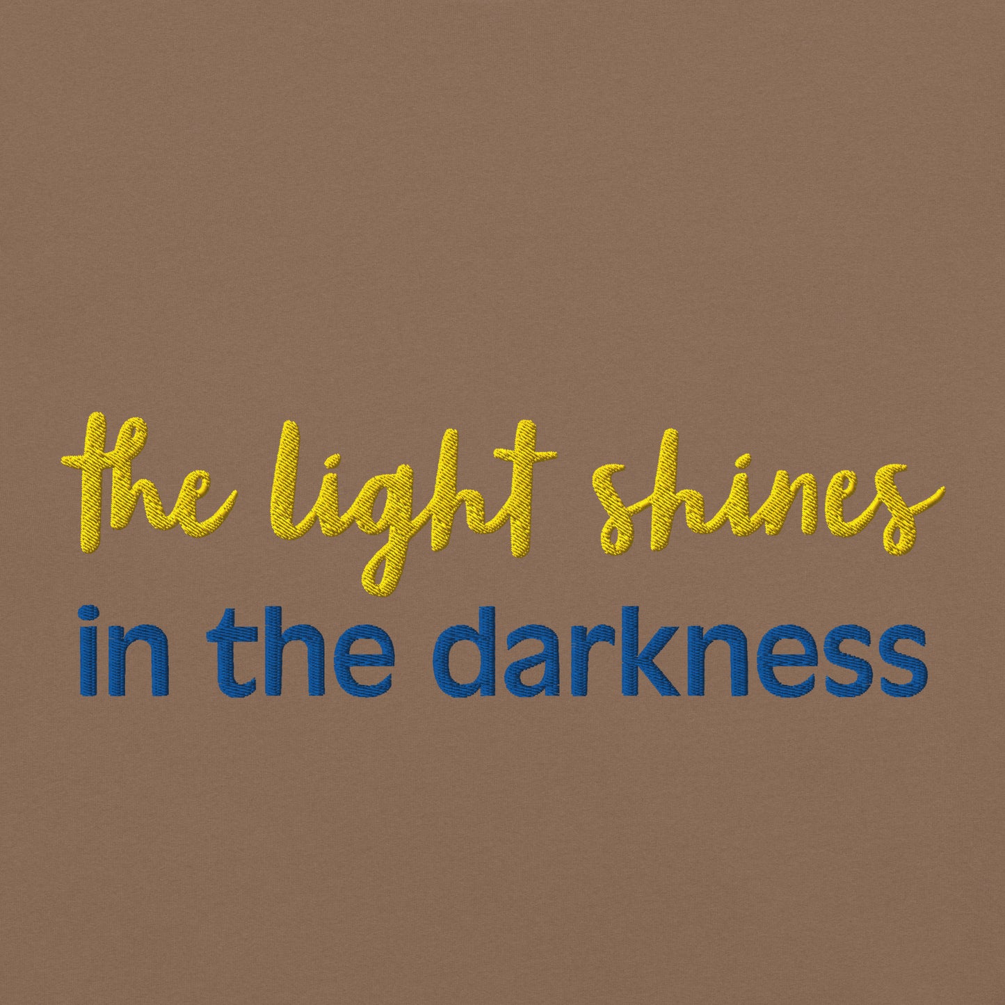 Christian Embroidered Shirt--the light shines in the darkness-John 1:5 Bible verse