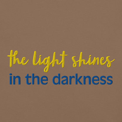 Christian Embroidered Shirt--the light shines in the darkness-John 1:5 Bible verse