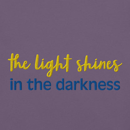 Christian Embroidered Shirt--the light shines in the darkness-John 1:5 Bible verse