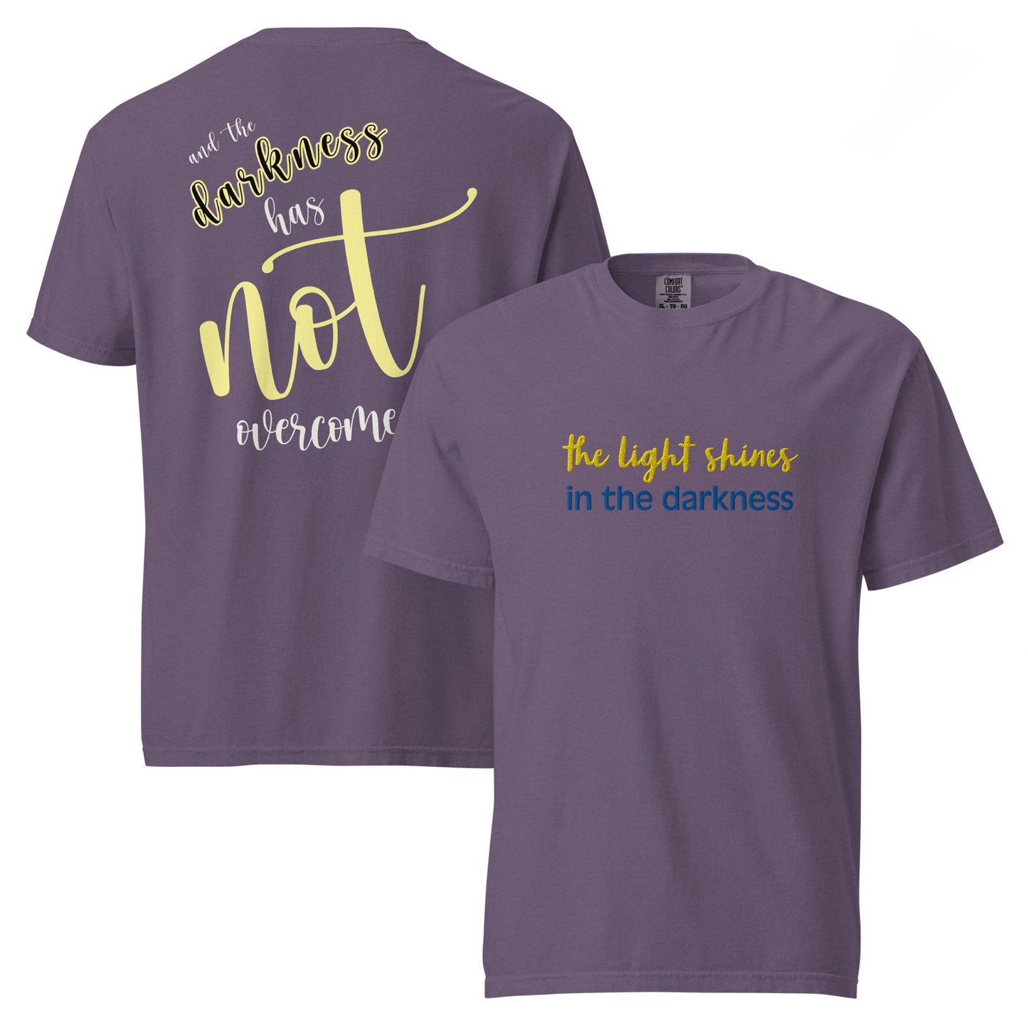 Christian Embroidered Shirt--the light shines in the darkness-John 1:5 Bible verse