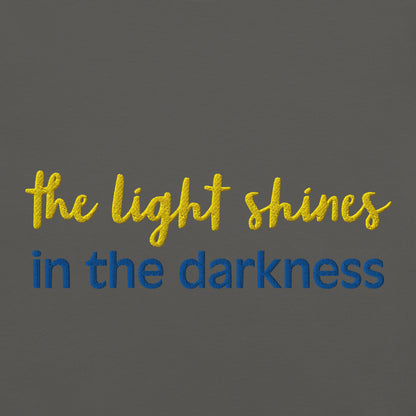 Christian Embroidered Shirt--the light shines in the darkness-John 1:5 Bible verse