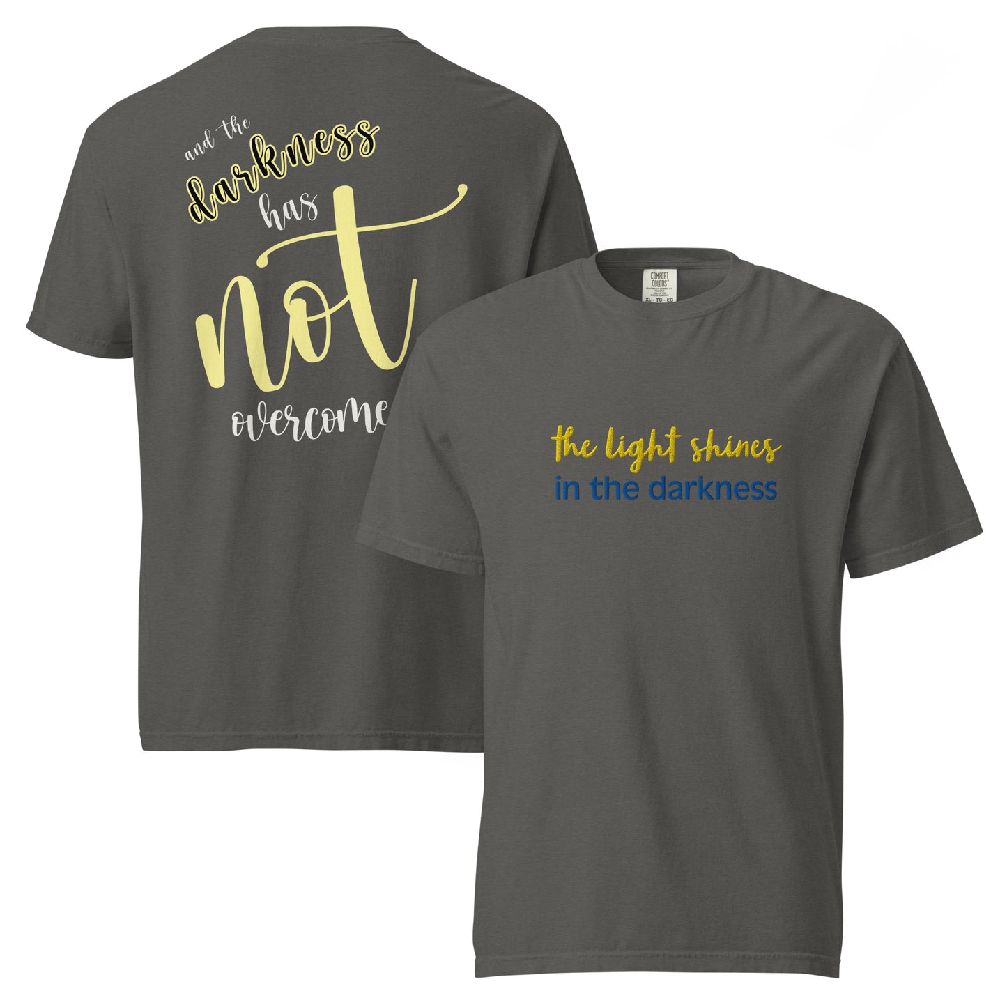 Christian Embroidered Shirt--the light shines in the darkness-John 1:5 Bible verse