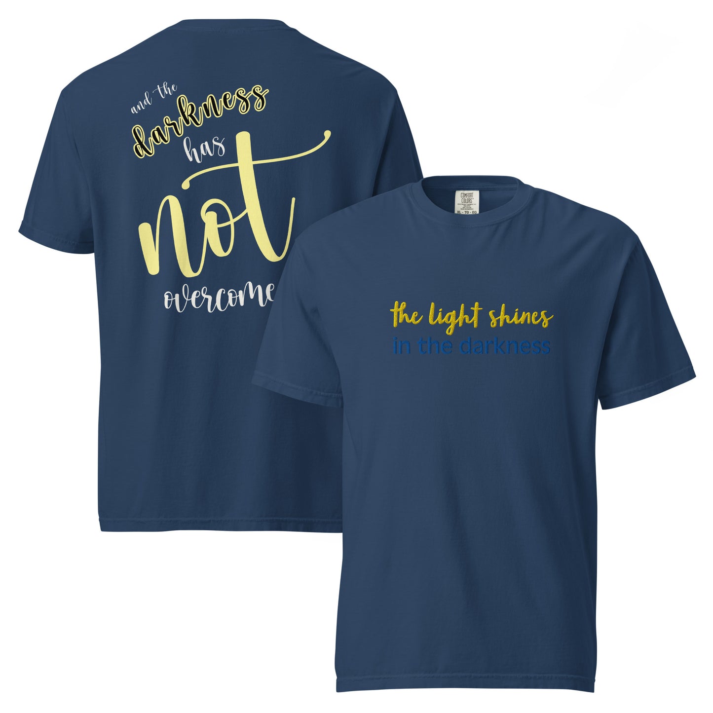 Christian Embroidered Shirt--the light shines in the darkness-John 1:5 Bible verse