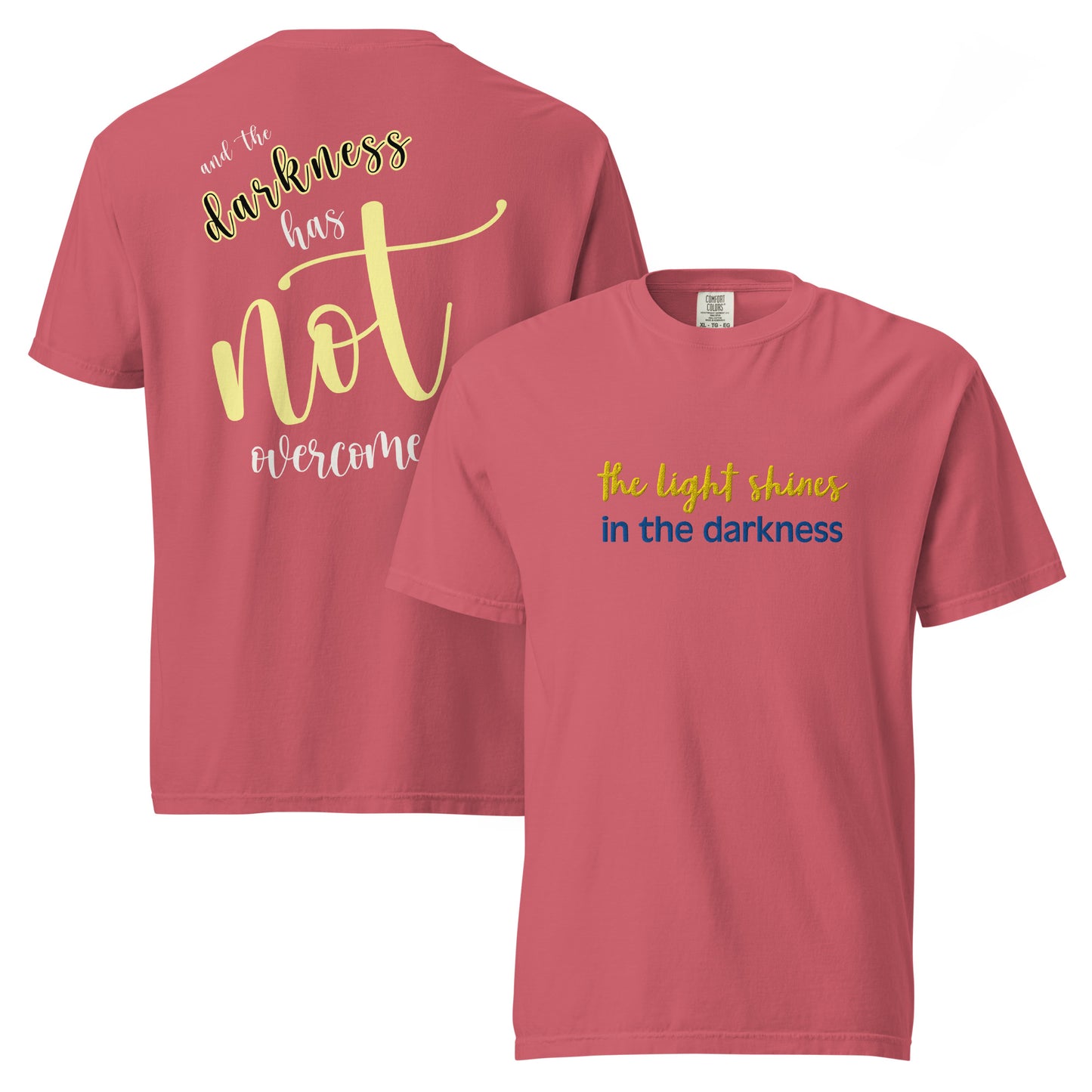 Christian Embroidered Shirt--the light shines in the darkness-John 1:5 Bible verse