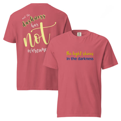 Christian Embroidered Shirt--the light shines in the darkness-John 1:5 Bible verse
