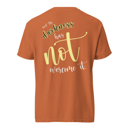 Christian Embroidered Shirt--the light shines in the darkness-John 1:5 Bible verse