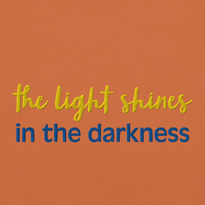 Christian Embroidered Shirt--the light shines in the darkness-John 1:5 Bible verse